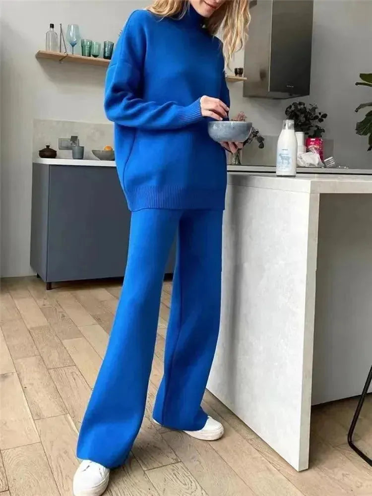 Elegant Women Casual Ribbed Two-Piece Set - Casual Pants Set - LeStyleParfait