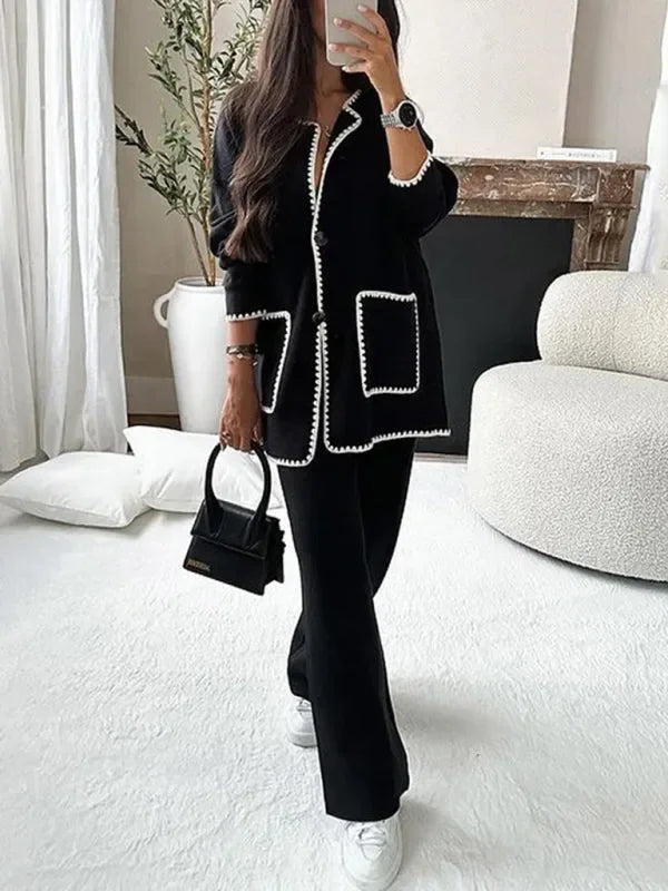 Elegant Women Casual Twill Two-Piece Set - Casual Pants Set - LeStyleParfait