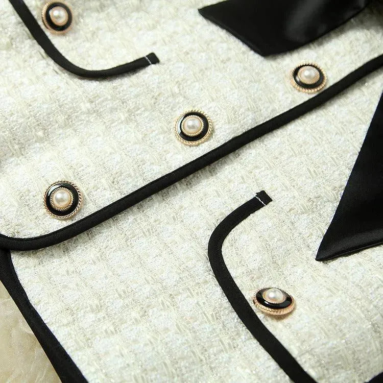 Beige Tweed Skirt Suit With A Ribbon - Skirt Suit - LeStyleParfait