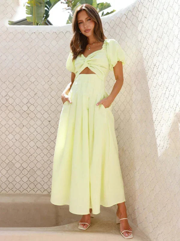 Elegant Yellow Sweetheart Chiffon Maxi Dress