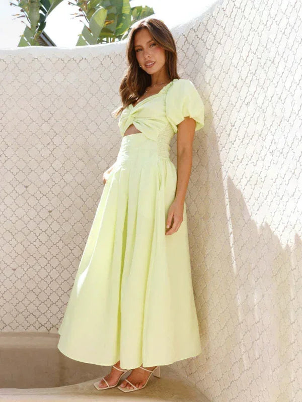 Elegant Yellow Sweetheart Chiffon Maxi Dress