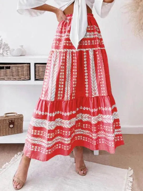 Ethnic Print Midi Skirt-Women's Skirt-LeStyleParfait