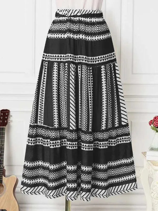 Ethnic Print Midi Skirt-Women's Skirt-LeStyleParfait