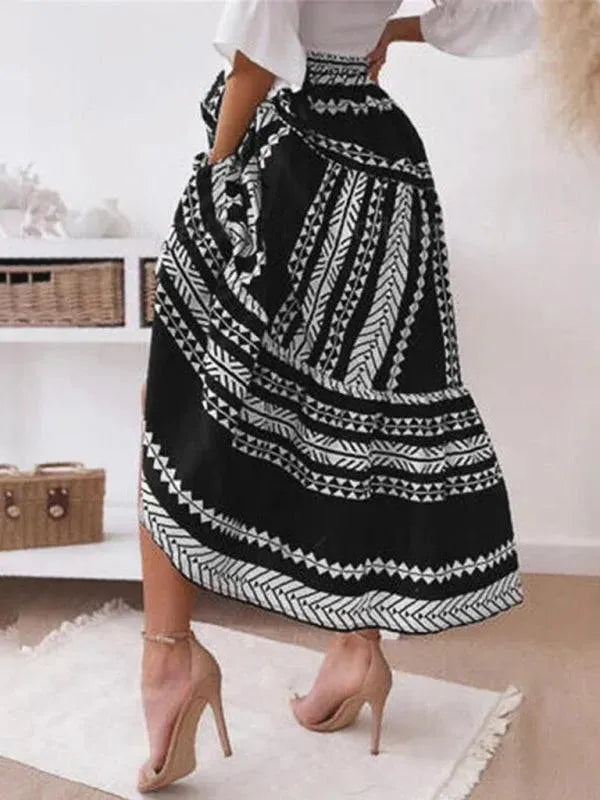 Ethnic Print Midi Skirt-Women's Skirt-LeStyleParfait