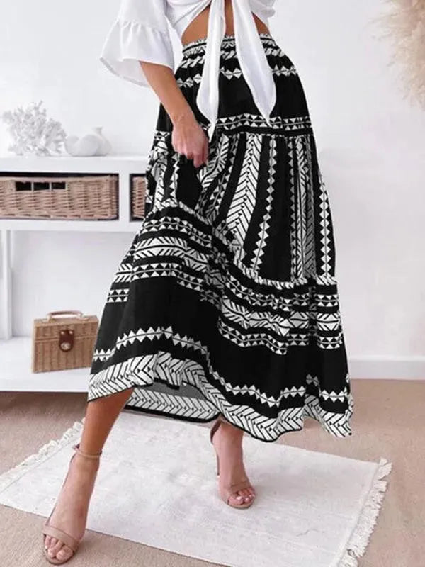 Ethnic Print Midi Skirt-Women's Skirt-LeStyleParfait