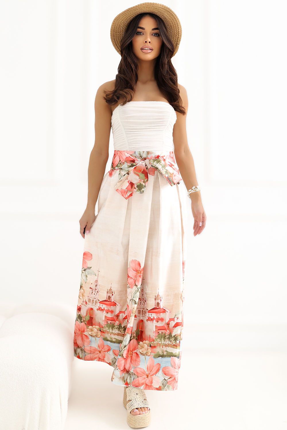 Floral Belted Drawstring Midi Skirt-Women's Skirt-LeStyleParfait