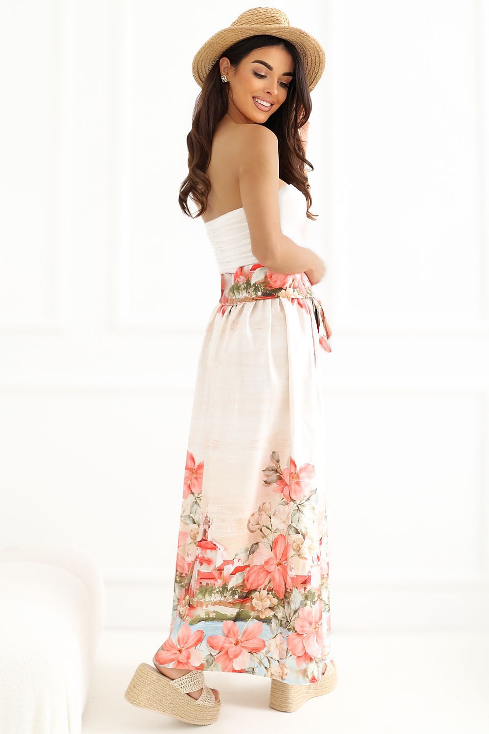 Floral Belted Drawstring Midi Skirt-Women's Skirt-LeStyleParfait