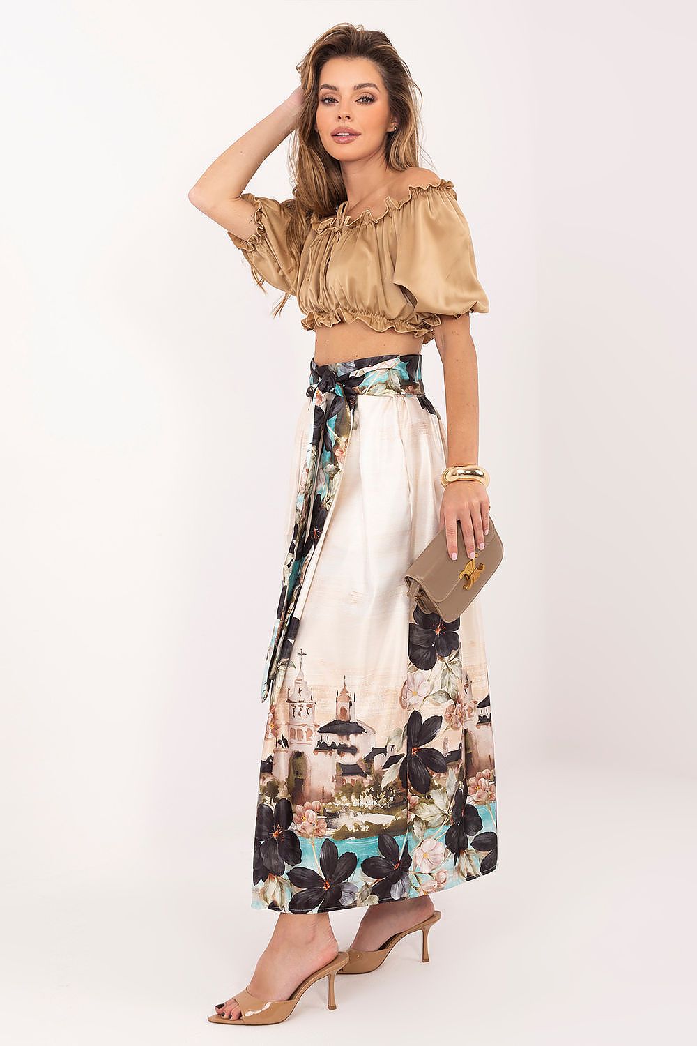 Floral Belted Drawstring Midi Skirt-Women's Skirt-LeStyleParfait