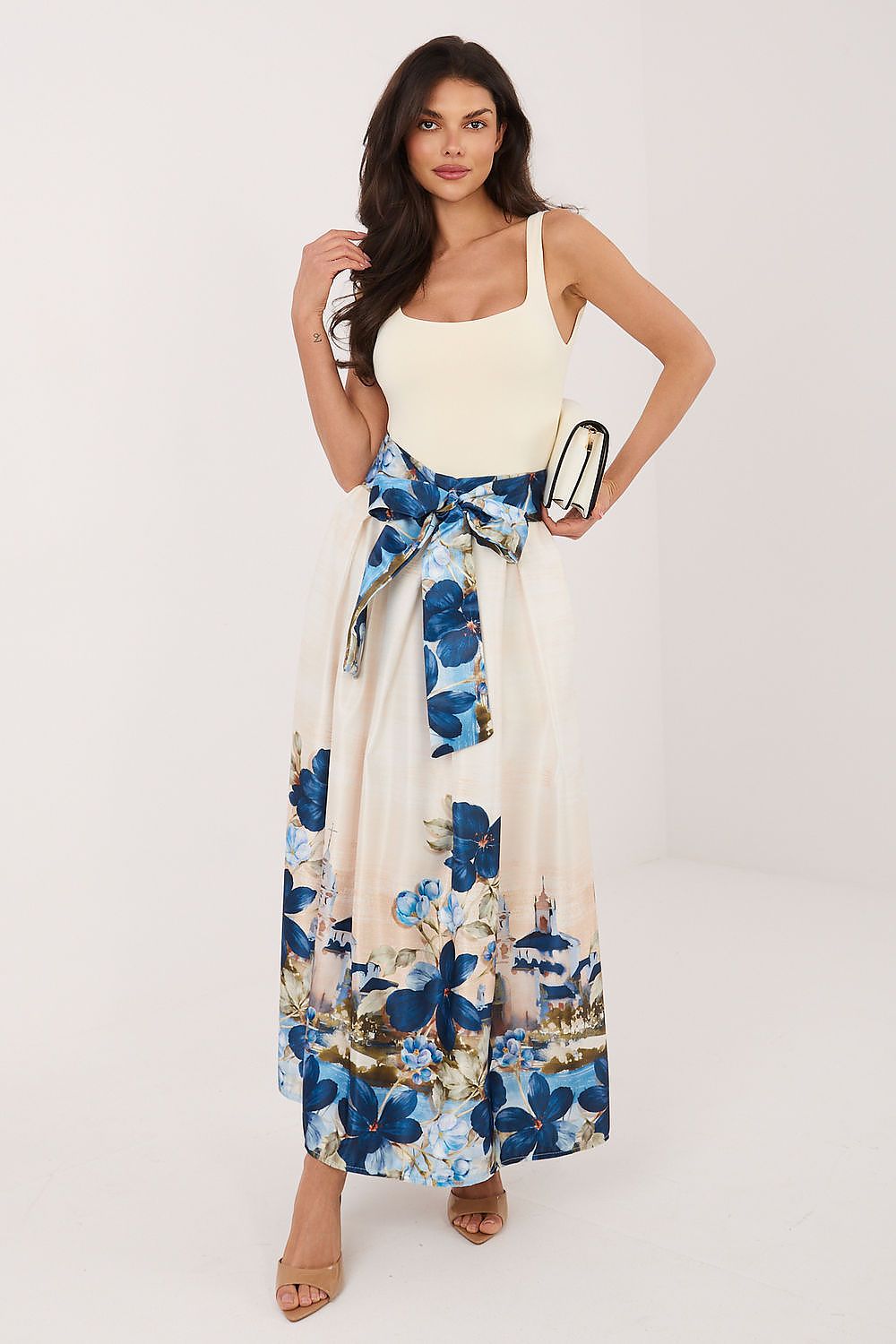 Floral Belted Drawstring Midi Skirt-Women's Skirt-LeStyleParfait