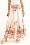 Floral Belted Drawstring Midi Skirt-Women's Skirt-LeStyleParfait