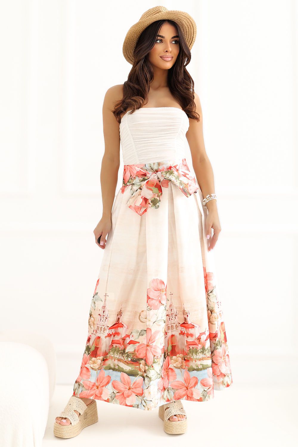 Floral Belted Drawstring Midi Skirt-Women's Skirt-LeStyleParfait