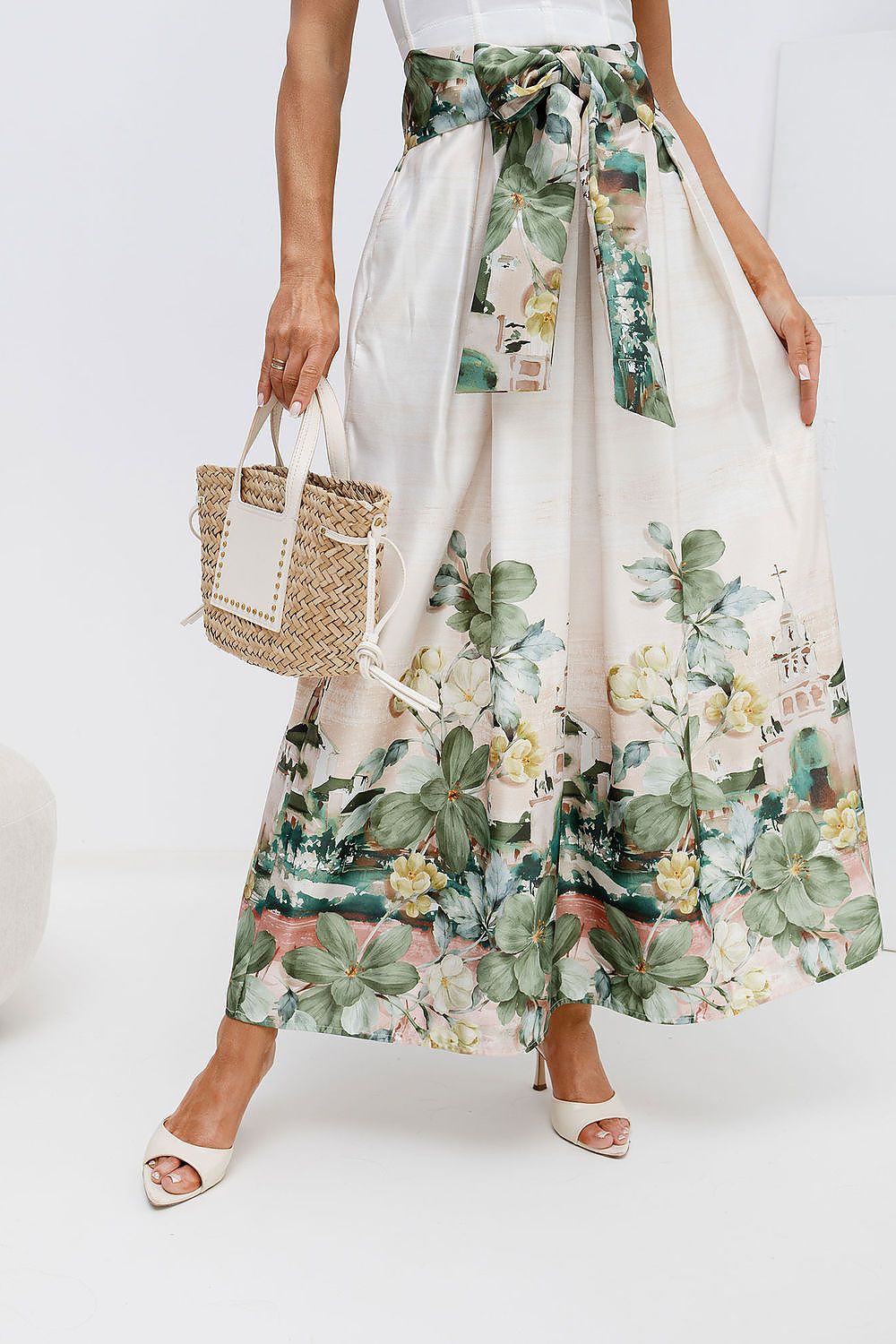 Floral Belted Drawstring Midi Skirt-Women's Skirt-LeStyleParfait