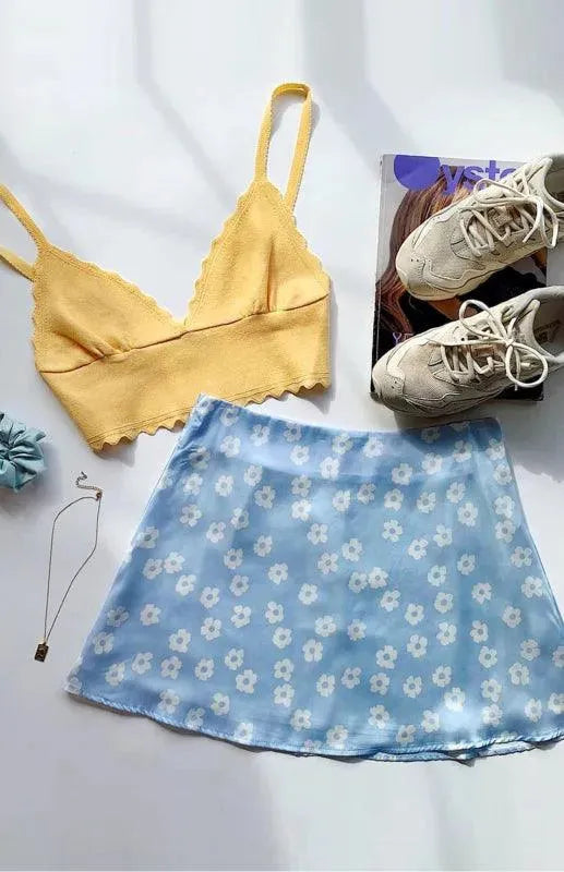 Floral High Waist Mini Skirt-Women's Skirt-LeStyleParfait