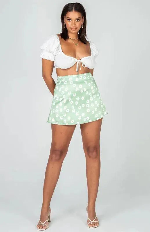 Floral High Waist Mini Skirt-Women's Skirt-LeStyleParfait