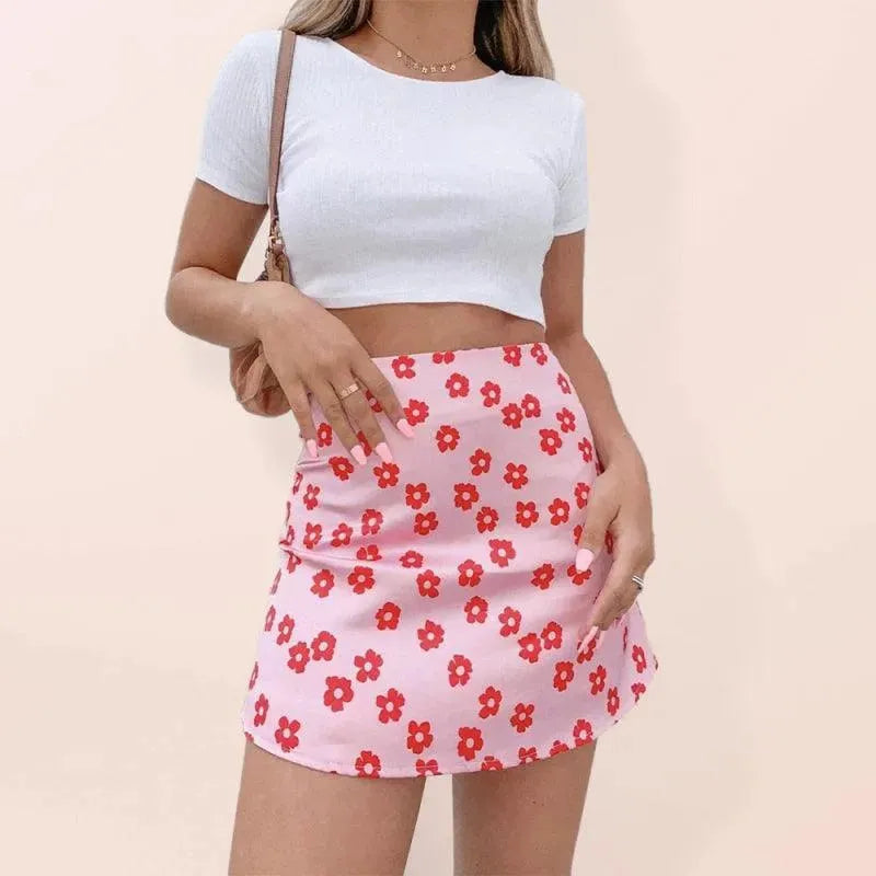 Floral High Waist Mini Skirt-Women's Skirt-LeStyleParfait