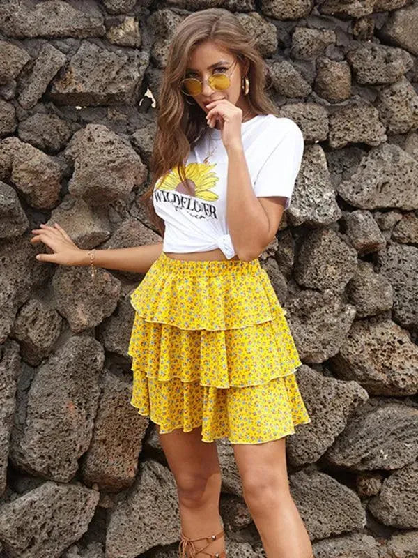 Floral Pleated Mini Skirt-Women's Skirt-LeStyleParfait