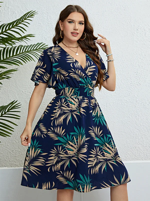 Floral V-Neck Knee-Length Dress