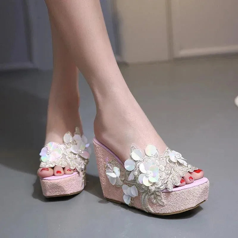 Floral Wedge Sandal Shoes - Wedge Shoes - LeStyleParfait