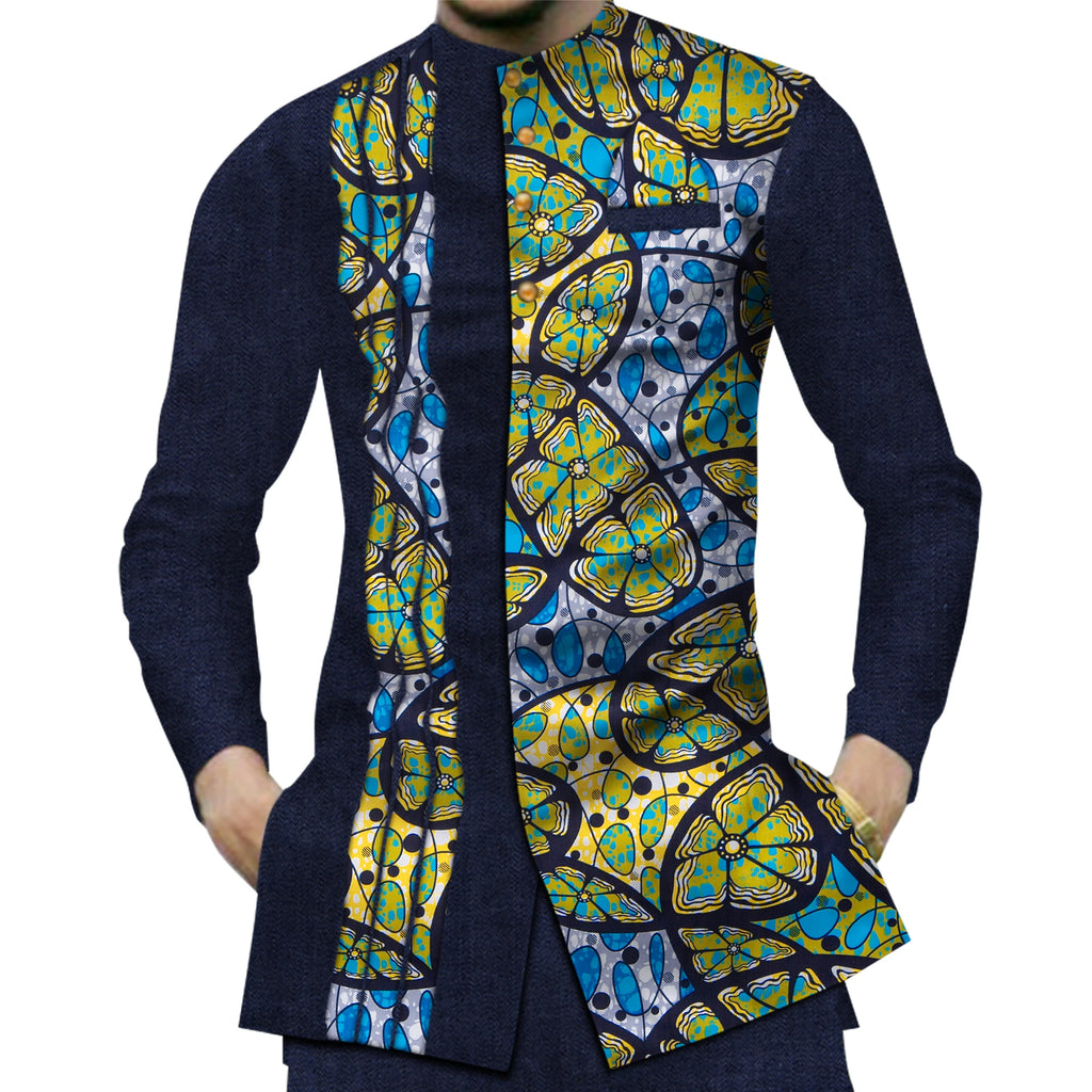 Green Yellow Cotton Dashiki Shirt-Men Shirts-LeStyleParfait