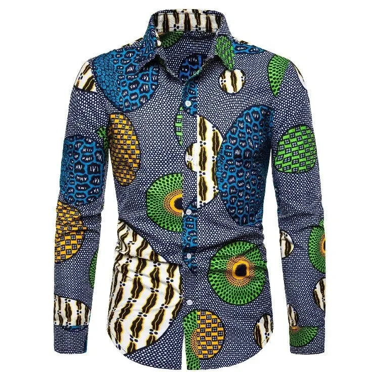 Grey Blue African Casual Shirt-Men Shirts-LeStyleParfait