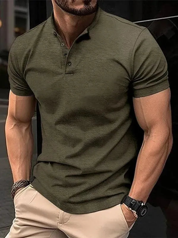 Henley Collar Men Polo Shirt-Polo Shirt-LeStyleParfait