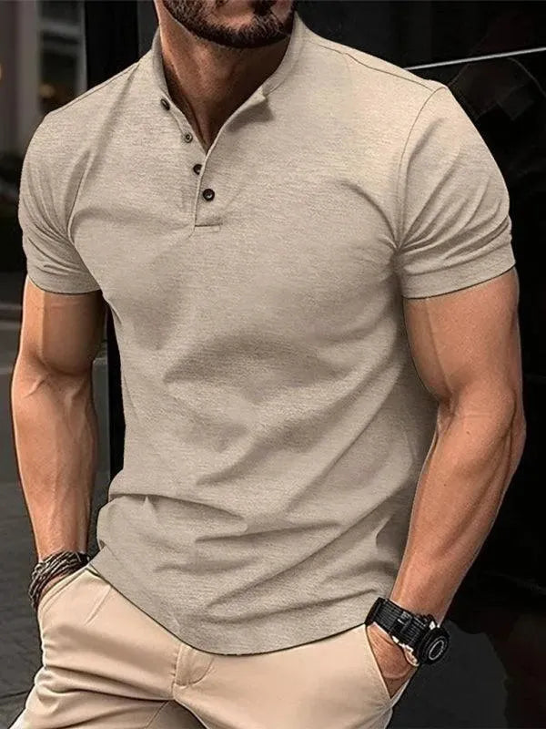 Henley Collar Men Polo Shirt-Polo Shirt-LeStyleParfait