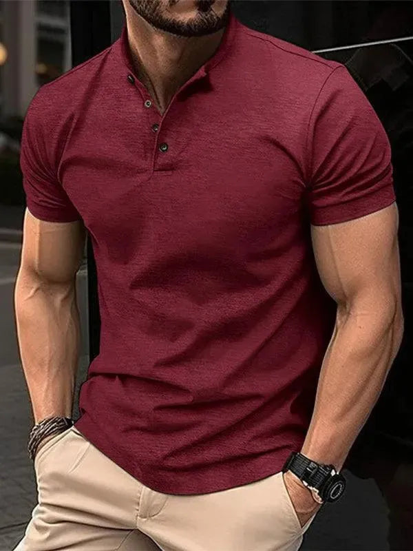 Henley Collar Men Polo Shirt-Polo Shirt-LeStyleParfait