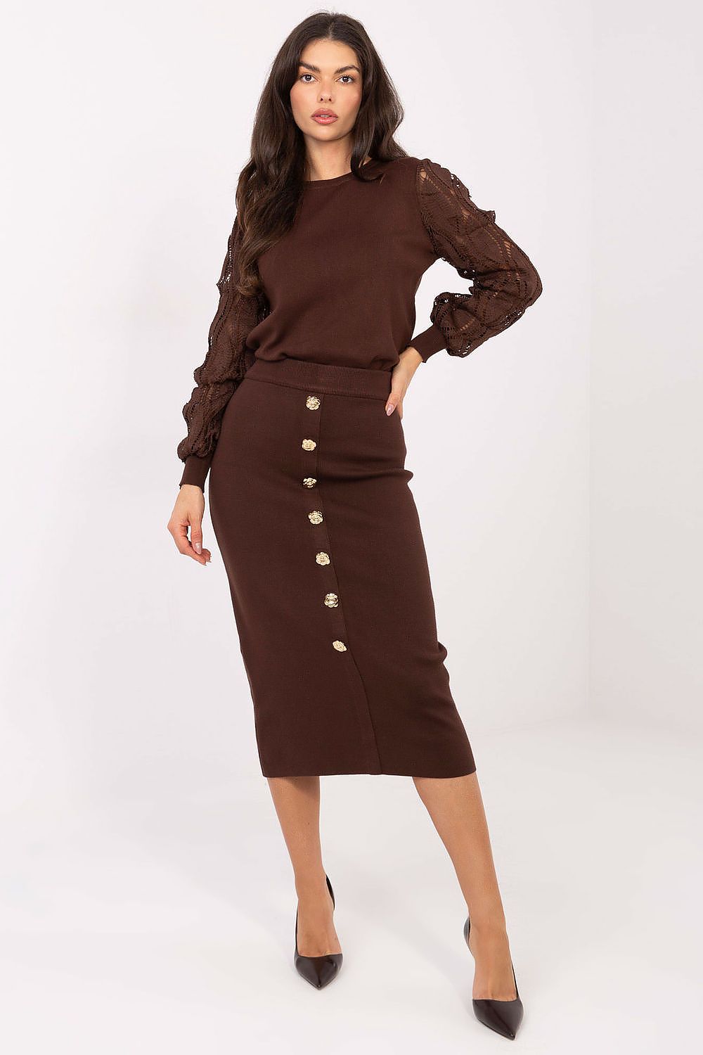 High Waist Button Midi Skirt-Women's Skirt-LeStyleParfait