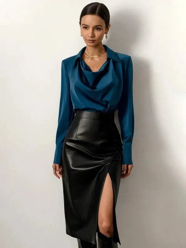 High Waist Leather Midi Skirt-Women's Skirt-LeStyleParfait