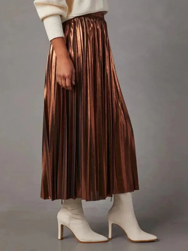 High Waist Pleated Midi Skirt-Women's Skirt-LeStyleParfait