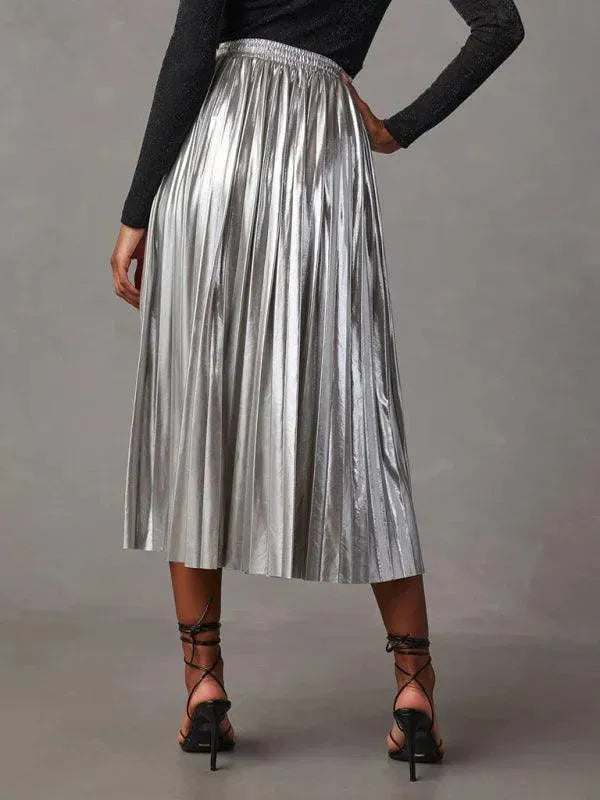 High Waist Pleated Midi Skirt-Women's Skirt-LeStyleParfait