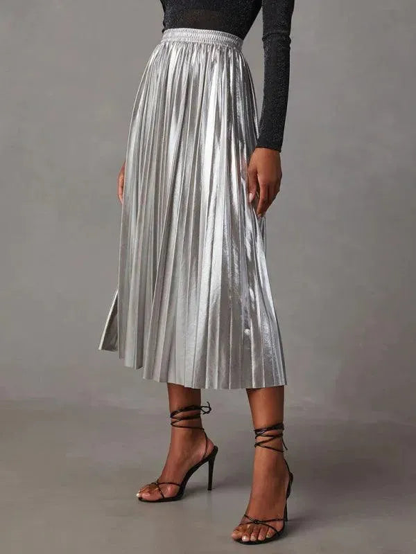 High Waist Pleated Midi Skirt-Women's Skirt-LeStyleParfait