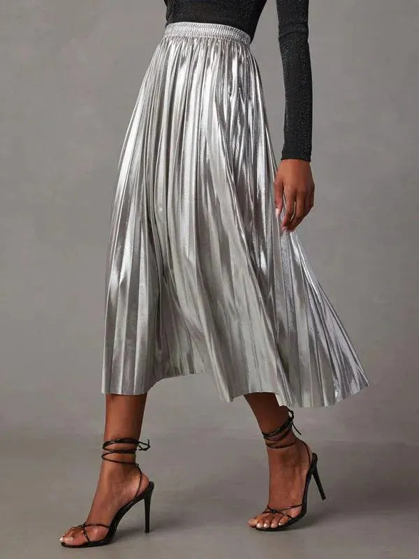 High Waist Pleated Midi Skirt-Women's Skirt-LeStyleParfait