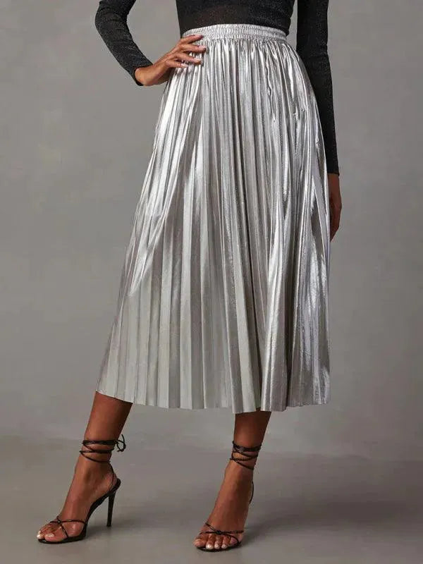High Waist Pleated Midi Skirt-Women's Skirt-LeStyleParfait