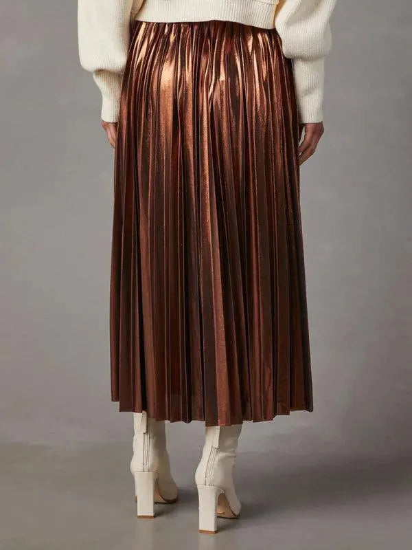High Waist Pleated Midi Skirt-Women's Skirt-LeStyleParfait
