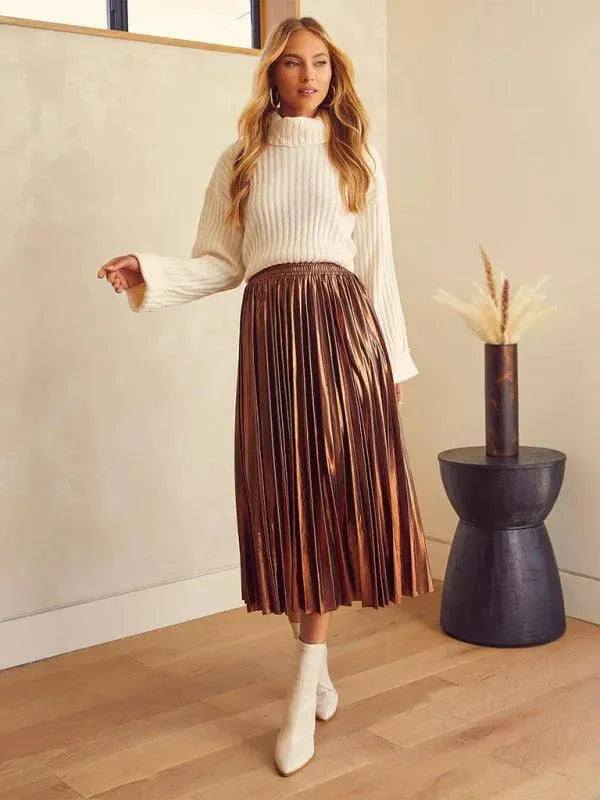 High Waist Pleated Midi Skirt-Women's Skirt-LeStyleParfait