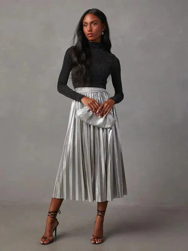High Waist Pleated Midi Skirt-Women's Skirt-LeStyleParfait