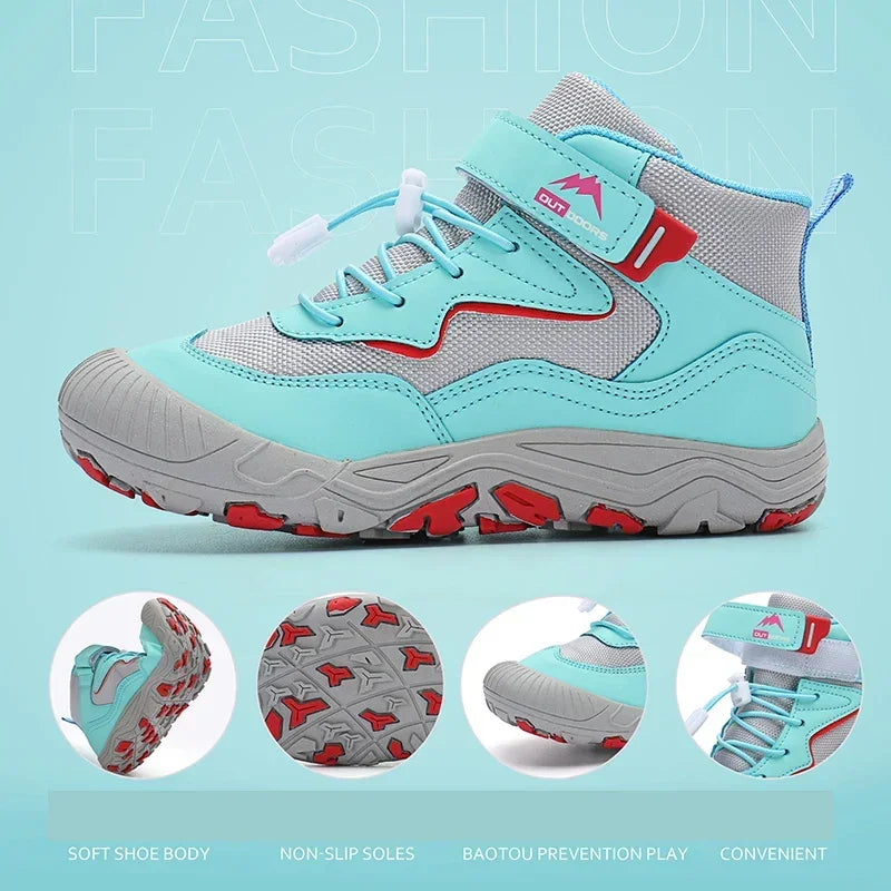 Kids' Boots - Athletic Kids Hiking Ankle Boots Sneakers - Lace-Up Velcro All-Season Shoes-Boots-LeStyleParfait
