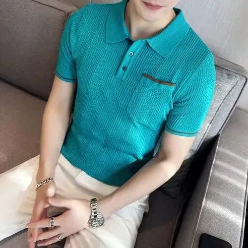 Knitted Lapel Short Sleeve Men Polo Shirt-Polo Shirt-LeStyleParfait