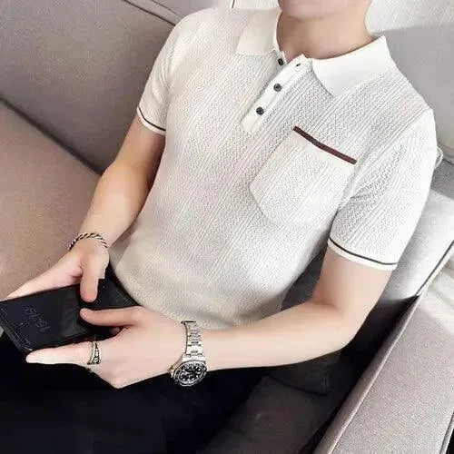 Knitted Lapel Short Sleeve Men Polo Shirt-Polo Shirt-LeStyleParfait