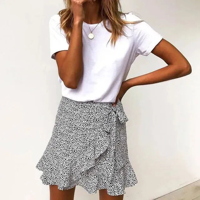 Leopard Print Wrap Mini Skirt-Women's Skirt-LeStyleParfait