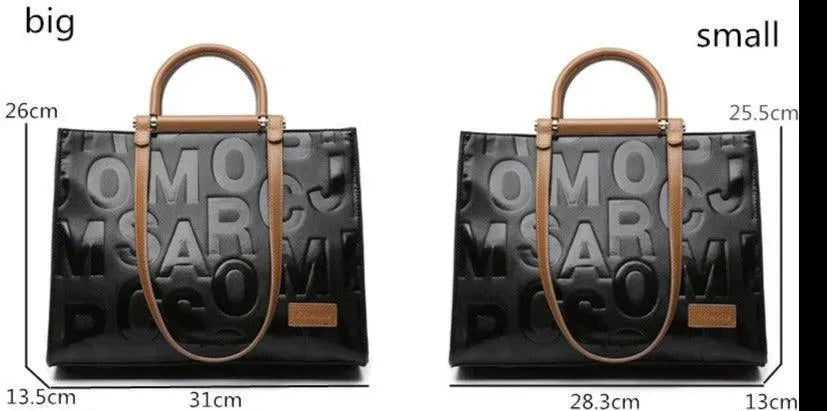Letter-Embossed Leather Handbag - Handbag - LeStyleParfait