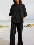 Light Blue Linen Women's Pants Set - Casual Pants Set - LeStyleParfait