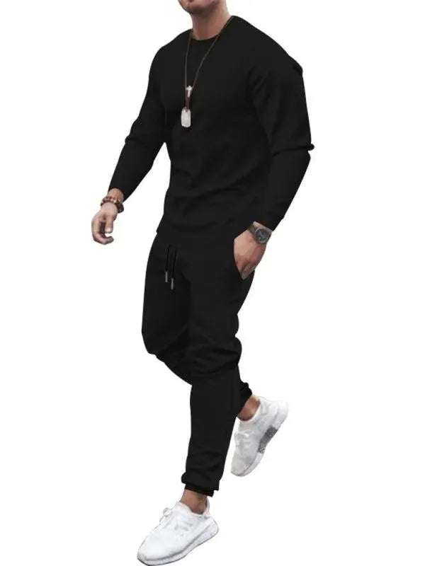 Long-sleeved Casual Suit Men's Solid Color Trendy Sports Suit - Tracksuit - LeStyleParfait