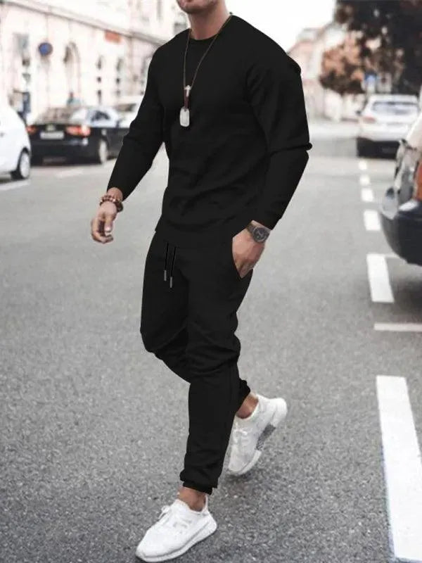 Long-sleeved Casual Suit Men's Solid Color Trendy Sports Suit - Tracksuit - LeStyleParfait