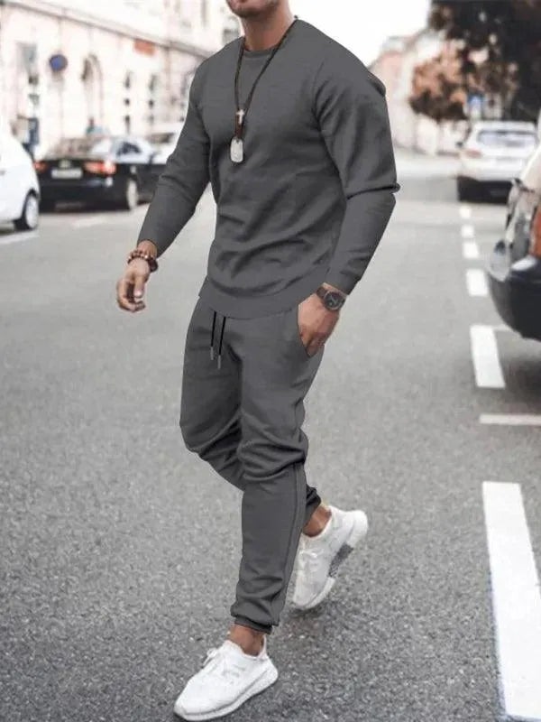 Long-sleeved Casual Suit Men's Solid Color Trendy Sports Suit - Tracksuit - LeStyleParfait