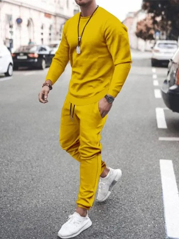 Long-sleeved Casual Suit Men's Solid Color Trendy Sports Suit - Tracksuit - LeStyleParfait