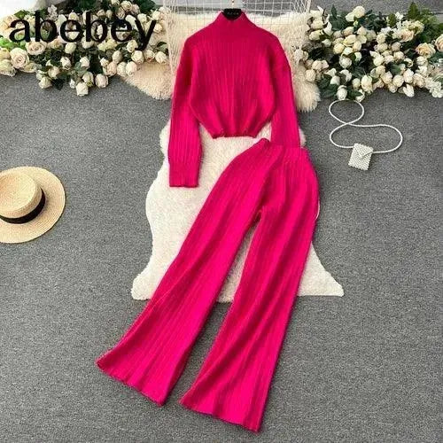 LSP SWEATER Cozy Women Casual Ribbed Two-Piece Sweater Set