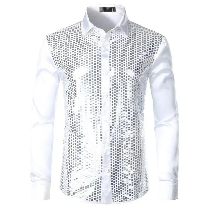 Luxury Sequin Silk Shirt For Men-Men Shirts-LeStyleParfait