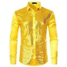 Luxury Sequin Silk Shirt For Men-Men Shirts-LeStyleParfait